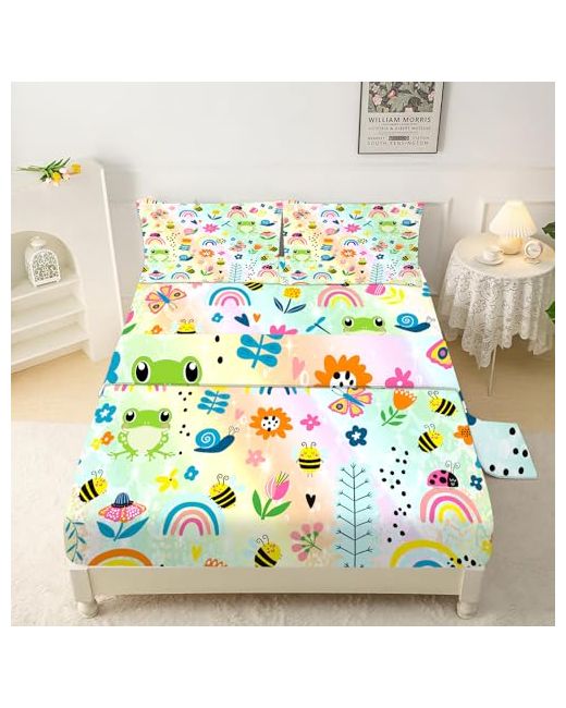 Fuyeun Rainbow Frogs Fitted Sheet Setscartoon Kids Bedding Twin For Girls Teens Adults Bedroom Bed Kawaii Sheets Bedspread Set1 Flat 1 Pillowcase Lcl01-01  Di Colore Floreale