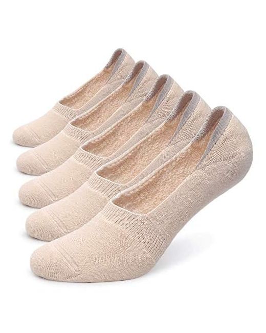Pareberry Womens Thick Cushion Cotton Athletics Casual Low Cut Flat Non-Slip Boat Liner No Show Socks-5/10 Pack Medium  Di Colore Beige