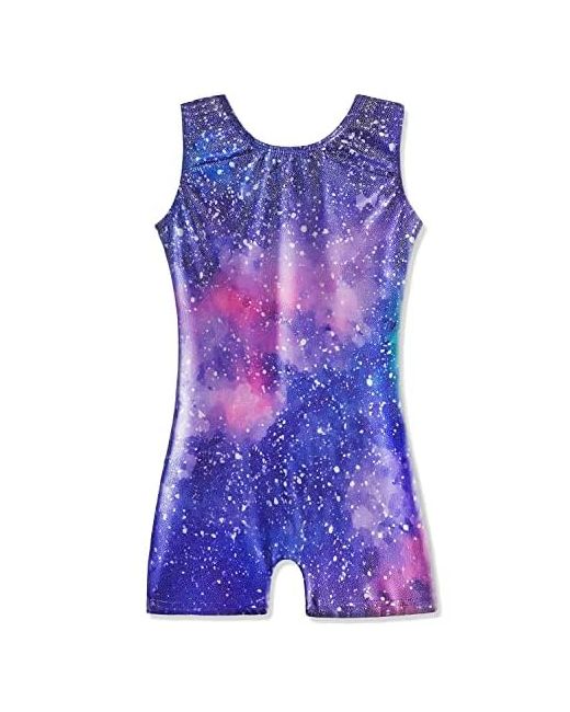 Hoziy  Purple Gymnastics Leotards With Shorts For Girls Toddlers Kids Biketard Tumbling Outfits Sparkle Unicorn Leopard Galaxy 6-7 Years