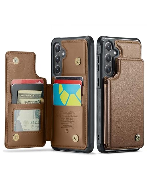 Ximand  Brown For Samsung Galaxy S24 Plus Wallet Case With Rfid Blocking And 5 Credit Card Holder Premium Durable Slim Leather Magnetic Clasp Kickstand Heavy Duty Shockproof Protective Cover. Brow
