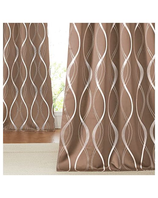 Nicetown   Extra Long Blackout Curtains For Large Window Foil Printed Wave Lines Energy Saving Thermal Insulated Draperies Kids Nursery Boys Bedroom Cappuccino 1 Pair 52 Inches By 108