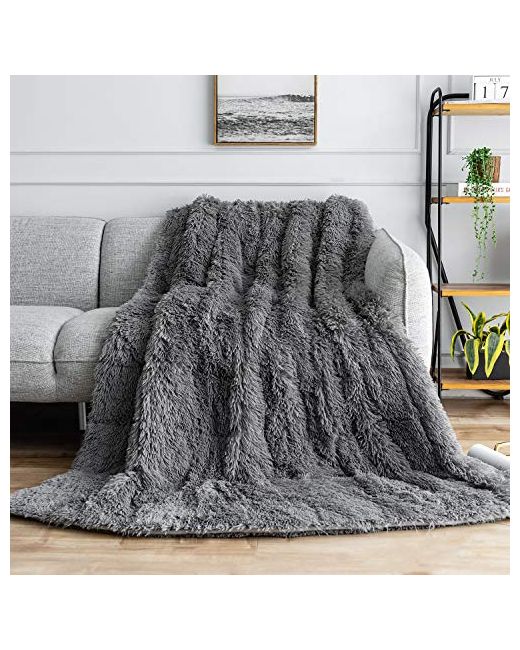 Uttermara   Shaggy Faux Fur Weighted Blanket Queen 12 Lbs Long Sherpa Soft Fluffy Bed For Adults Ultra Cozy Warm Throw Full/Queen Sofa 48 X 72inches
