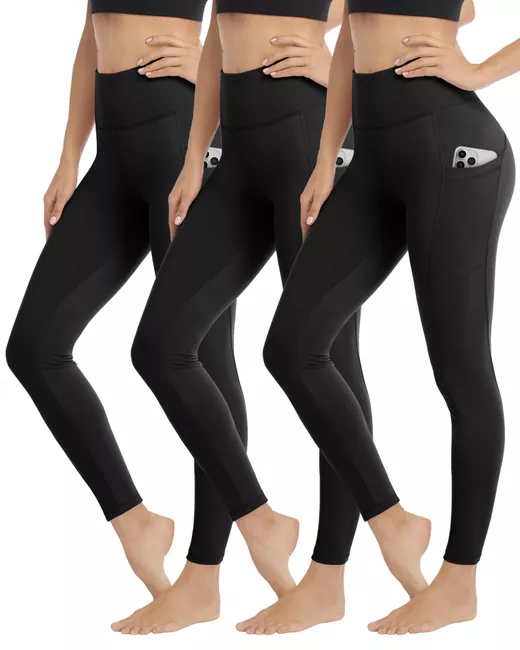 Gayhay Women's Black 3 Pack Leggings With Pockets For High Waisted Tummy Control Soft Workout Gym Yoga Pants Large-X-Large 1/