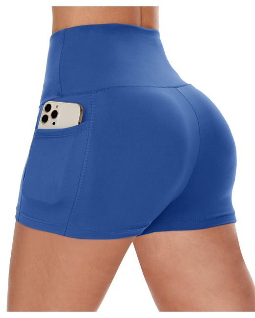 Campsnail Biker Shorts With Pockets 3/5/8 High Waisted Workout Spandex Tummy Control Gym Running Yoga 3 X-Small Royal Da Women Di Colore Blu