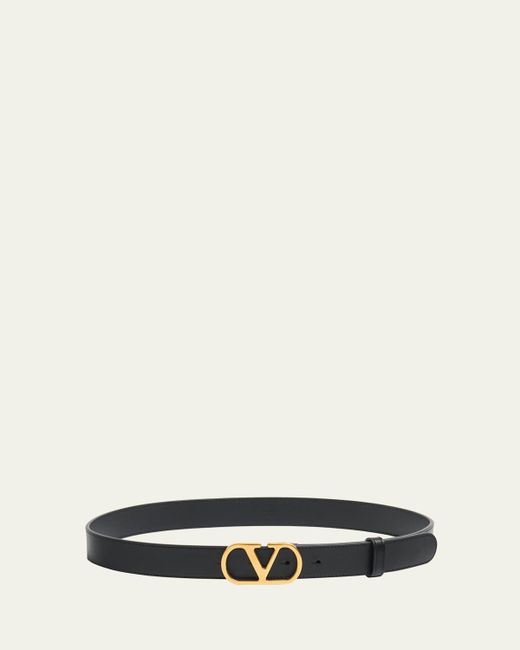 Valentino Garavani Vlogo Signature Leather Belt Da Women Di Colore Nero