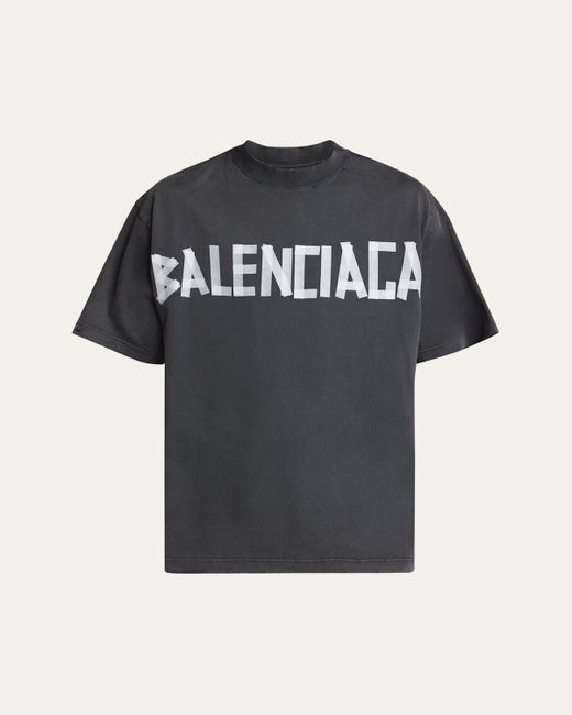 Balenciaga Men's Black Faded Tape Logo T-Shirt