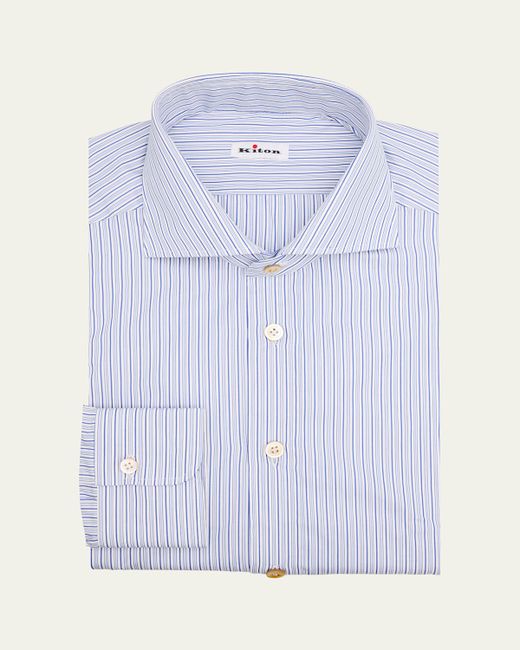 Kiton Cotton Tonal Multi-Stripe Dress Shirt Da Men Di Colore Blu