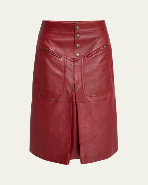 Chloé Slouch Leather Midi Skirt Da Women Di Colore Rosso
