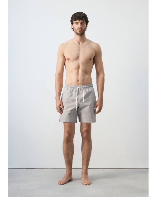 Mango Man  Khaki Seersucker Striped Swimsuit Man