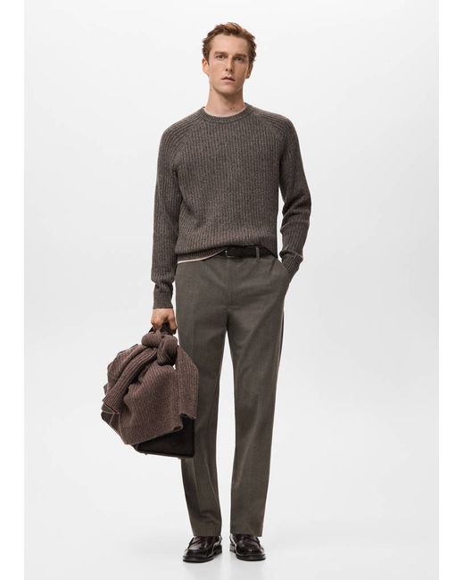 Mango Man  Brown Wool-Blend Rib-Knit Sweater Man