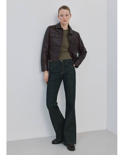 Mango Women's Khaki Ribbed Cotton-Blend Top