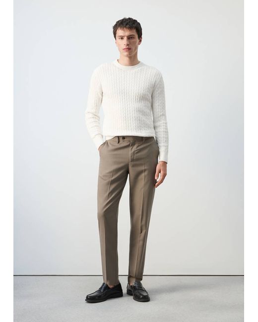 Mango Man  White 100 Cotton Cable Knit Sweater Man