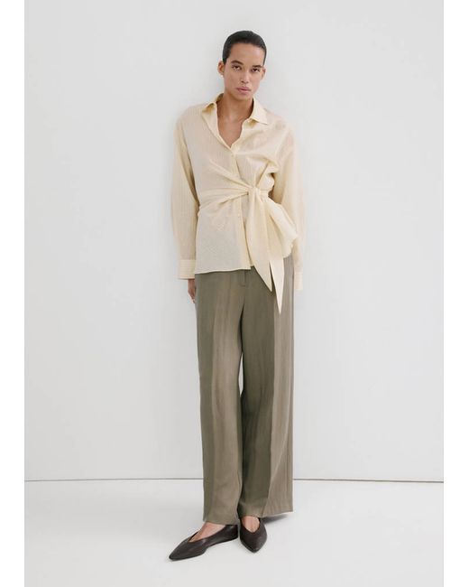 Mango  Khaki High-Waisted Lyocell Trousers Woman