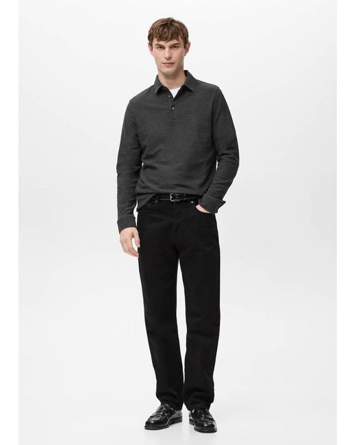 Mango Man  Gray Knitted Structured Polo Sweater Man