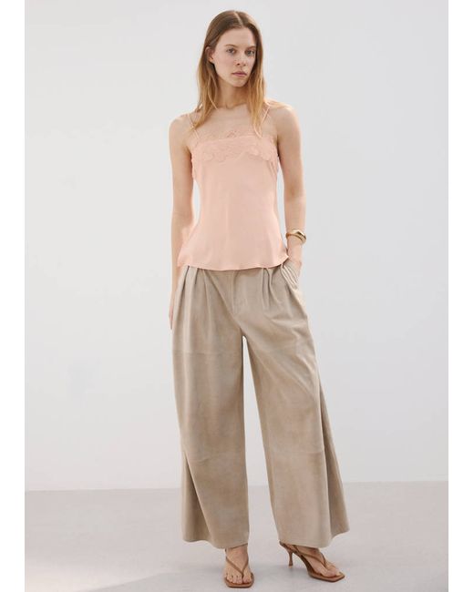 Mango  Pink Lace Trim Top Woman