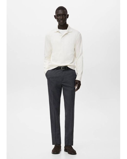 Mango Man  White Regular-Fit Knitted Polo Sweater Man