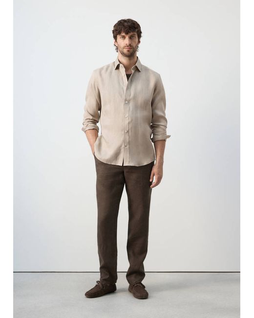 Mango Man Men's Beige Regular-Fit 100 Linen Shirt Man