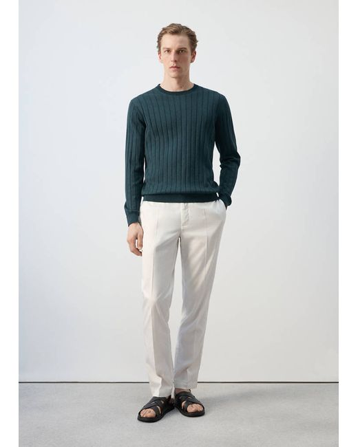 Mango Man  Green 100 Cotton Fine-Knit Sweater Man