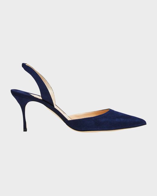 Manolo Blahnik Women's Dark Blue Carolyne Suede Mid-Heel Slingback Pump