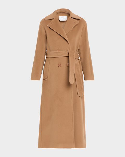 Akris Punto Women's Beige Long Double-Breast Belted Wool-Cashmere Coat