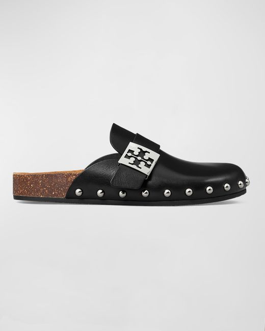 Tory Burch Women's Black Mellow Leather Buckle Slide Mules