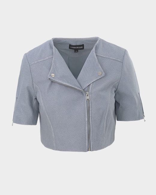 Lamarque Short-Sleeve Leather Jacket Da Women Di Colore Blu