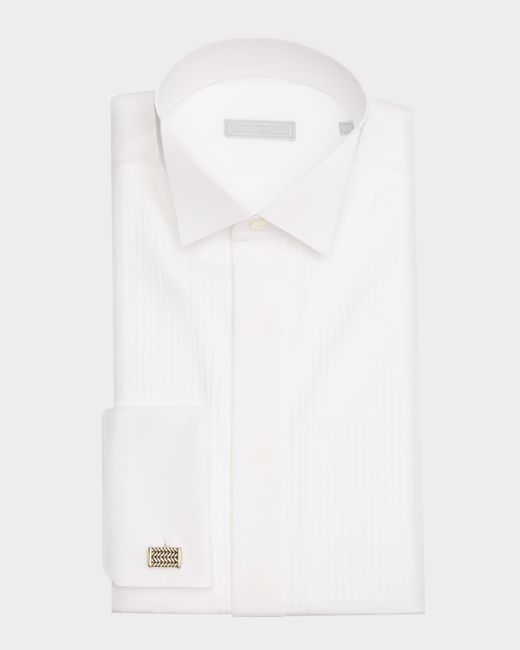 Stefano Ricci Men's White French-Cuff Pleated Bib Dress Shirt