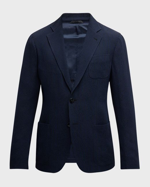 Giorgio Armani Men's Dark Blue Pinstripe Seersucker Sport Coat