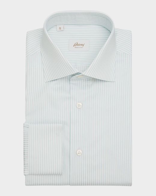 Brioni Men's White Cotton Bengal Stripe Dress Shirt