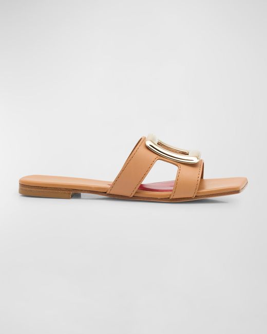Roger Vivier Women's  Leather Buckle Flat Slide Sandals
