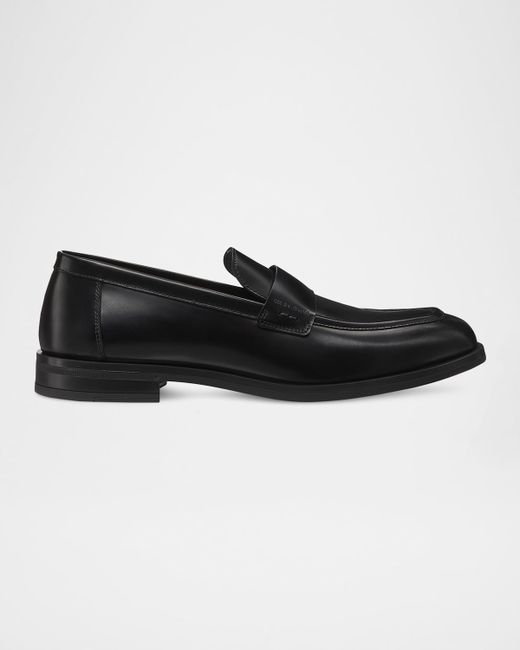Stuart Weitzman Men's Black Club Brushed Leather Slip-On Loafers