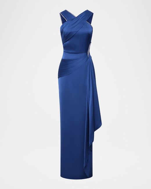 Theia Cressida Rhinestone-Trim Halter Column Gown Da Women