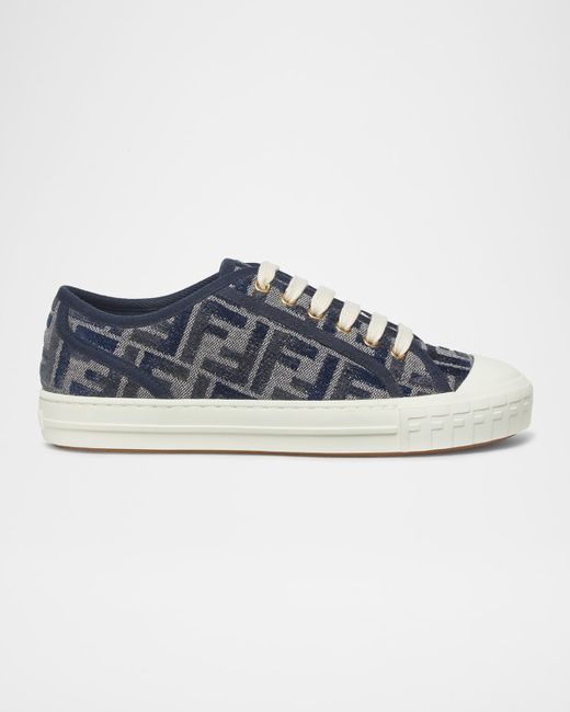 Fendi Women's Blue Domino Ff Chenille Jacquard Low-Top Sneakers