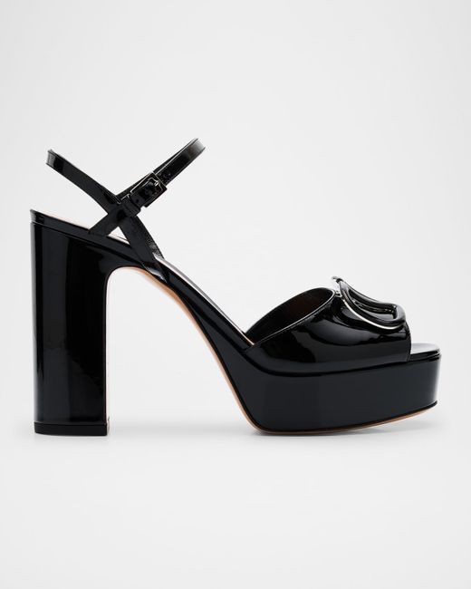 Valentino Garavani Women's Black Vlogo Medallion Glossy Platform Sandals