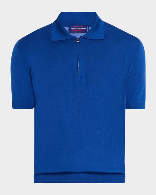 Stefano Ricci Men's Blue Quarter-Zip Short-Sleeve Polo Sweater