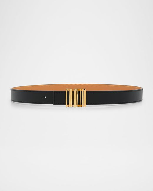 Loewe Women's Black Leather Belt W Engraved Buckle