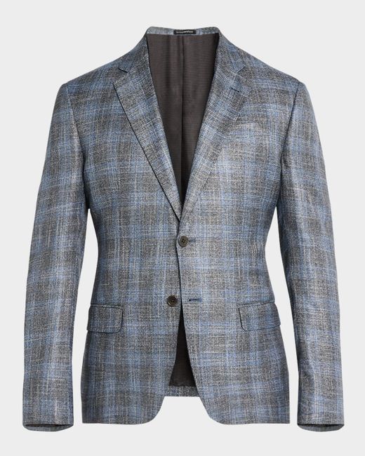Emporio Armani Bamboo Textured Plaid Sport Coat Da Men Di Colore Multicolore