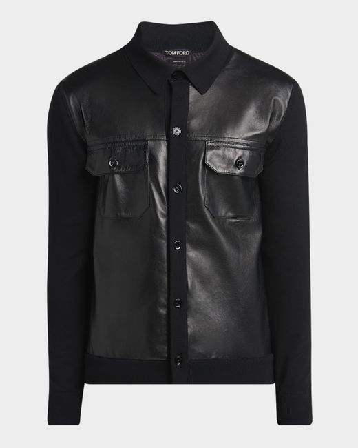 Tom Ford Leather And Wool Overshirt Da Men Di Colore Nero