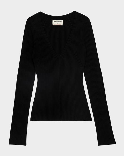 Zadig & Voltaire Women's Black Syla Ribbed Merino Wool-Blend Sweater