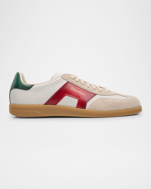 Santoni Men's White Olympic Leather Low-Top Sneakers