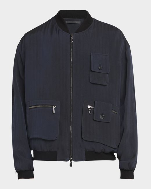 Giorgio Armani Men's Blue Chevron Utility Bomber Jacket