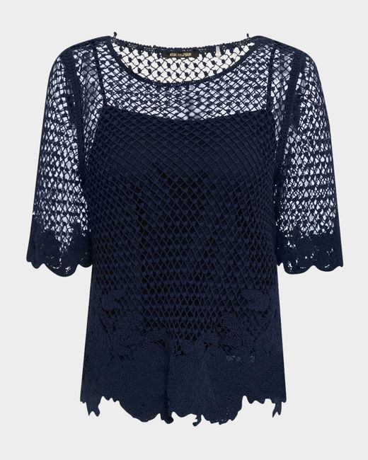 Kobi Halperin Sylvs Floral Crochet Rosette Net Blouse Da Women Di Colore Blu