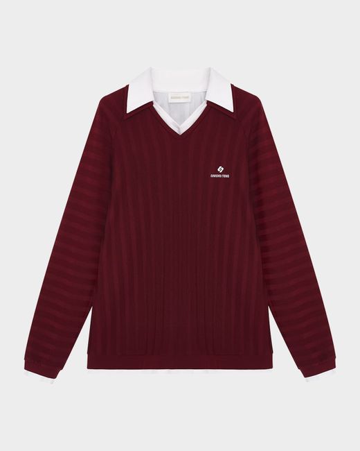 Shushu-Tong Women's Red Stripe Knit Long-Sleeve Top