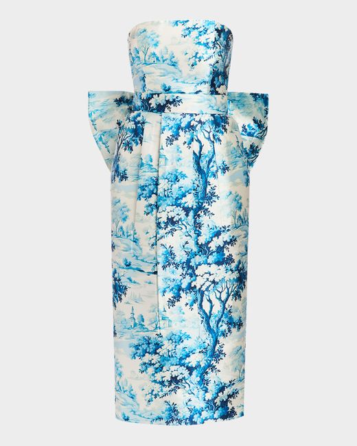 Mestiza New York Women's Blue Lorena Strapless Toile-Print Bow Midi Dress