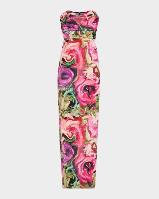 Black Halo Leonora Strapless Abstract-Print Column Gown Da Women Di Colore Floreale