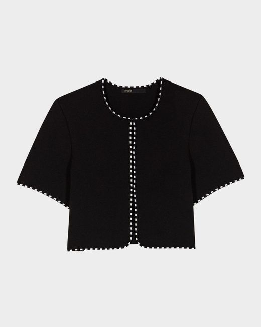 Maje Women's White Musselier Stretch Knit Cropped Cardigan