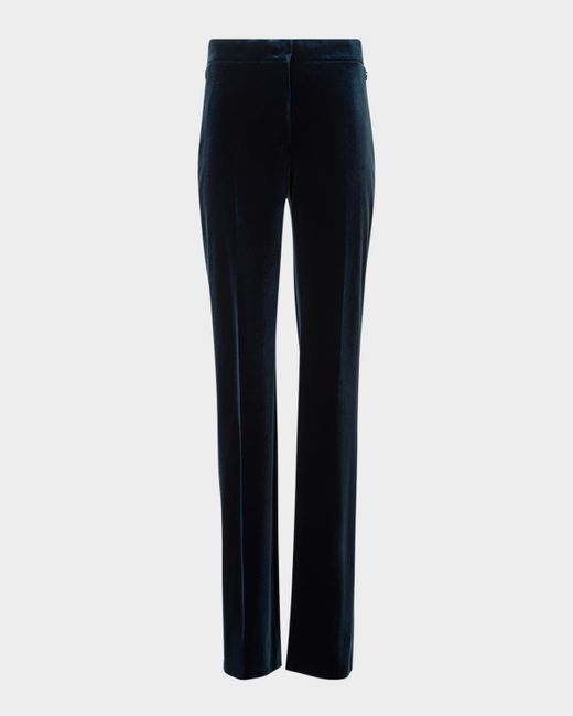 Akris Carl Techno Velvet Stretch Straight-Leg Pants Da Women Di Colore Blu