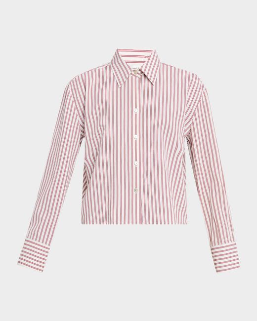 Vince Women's White Stripe Cropped Button-Front Shirt