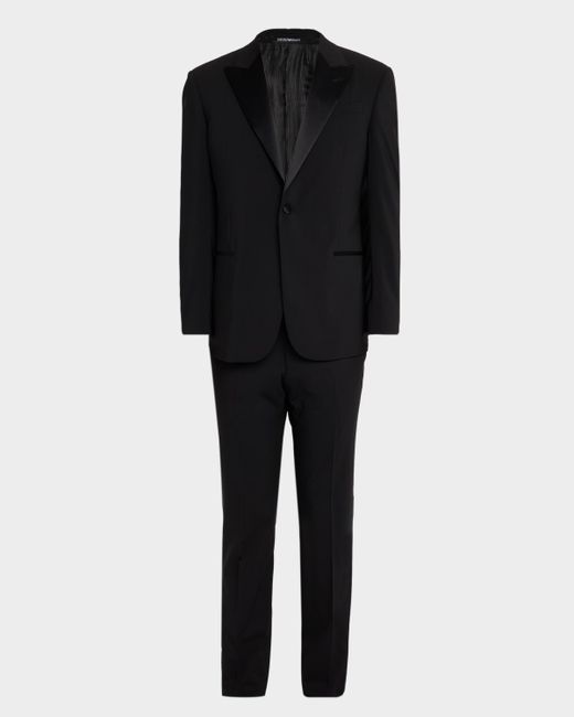Emporio Armani Tonal Plaid Peak Lapel G Line Tuxedo Da Men Di Colore Nero