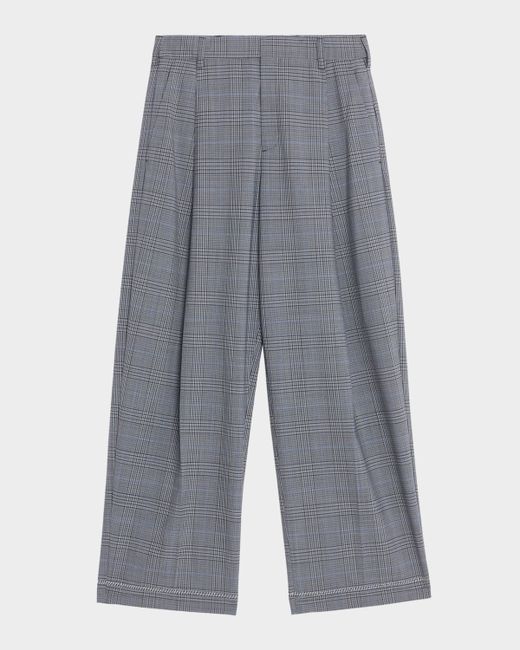 Marni  Gray Check Pleated Wide-Leg Trousers
